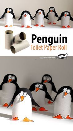 Toilet Paper Roll Penguin Craft Project for Kids. Picture and video instructions. #christmasartsandcraftsforkids, Paper Roll Crafts For Kids, Penguins Project, Penguin Crafts, Toilet Roll Craft, Penguin Craft, Rolled Paper Art, Toilet Paper Crafts, Project For Kids, Toilet Paper Roll Crafts