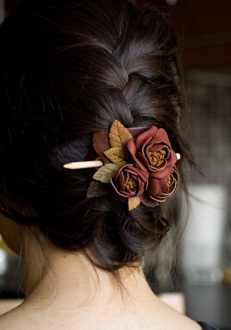 6 Ways to Rock Leather Hair Accessories This Fall via Brit + Co Leather Hair Accessories, Classy Hairstyles, Popular Hair, Flowers In Her Hair, Edgy Hair, Hair Slide, Leather Flowers, Long Hairstyles, Hair Sticks