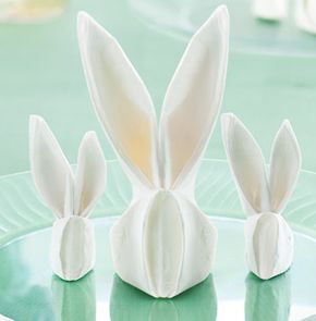 Bunny Napkin Folds - http://www.mychinet.com/napkinfolding                                                                                                                                                      More Easter Napkin Folding, Bunny Napkin Fold, Creative Napkins, Easter Napkins, Bunny Napkins, Decorative Napkins, Easter Inspiration, Napkin Folding, Easter Time