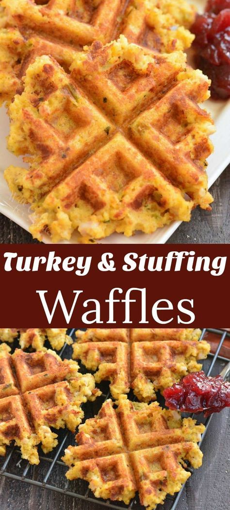 Stuffing waffles make a perfect addition to breakfast or brunch after the holidays. They're crispy on the outside and still soft and moist on the inside. You only need a couple of ingredients to make the waffles and we threw in finely chopped turkey and Parmesan cheese for more flavor. Leftover Stuffing Waffles, Cream Of Turkey Soup, Stuffing Waffles, Dinner Waffles, Turkey And Stuffing, Waffle Iron Recipes, Waffle Bowl, Thanksgiving Leftover Recipes, Holiday Leftovers