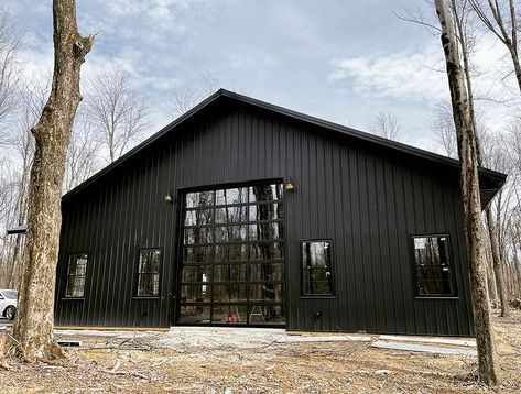 #barndominium hashtag on Instagram • Photos and Videos Black Pole Barns, Steel Garage Buildings, Huge Garage, Metal Garage Buildings, Pole Barn Garage, Metal Building House Plans, Gym Design Interior, Black Houses, Farm Shed