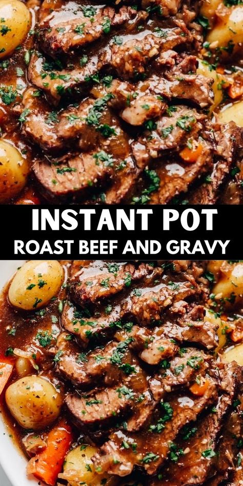 Instant Pot Rump Roast Recipe, Instant Pot Steak And Potatoes, Top Round Steak Recipes Instant Pot, Potatoes Instapot, Pot Roast With Mushrooms, Roast With Mushrooms, Instant Pot Roast Beef, Pot Roast Instant Pot, Roast Beef And Gravy