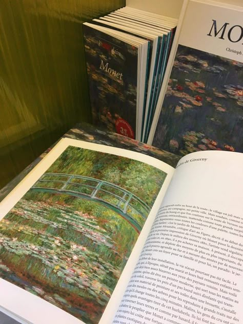 Book with Monet water lilies art green aestetic bookshop Artsie Aesthetic, Aesthetic Friends, Monet Art, Monet Paintings, Paris Aesthetic, Tea Art, Random Pics, Just Friends, Water Lilies