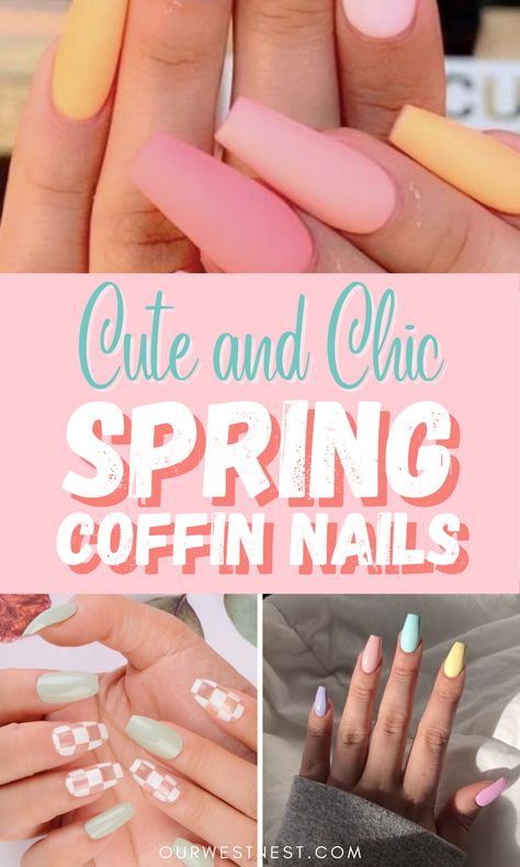 Spring coffin nails. 2023 Graduation Nails, Nails Shorties, Nails For 2023, Shorties Nails, Square Nails Art, Short Coffin Nails Designs, Acrylic Nail Designs Coffin, Color Block Nails, Coffin Nail Designs