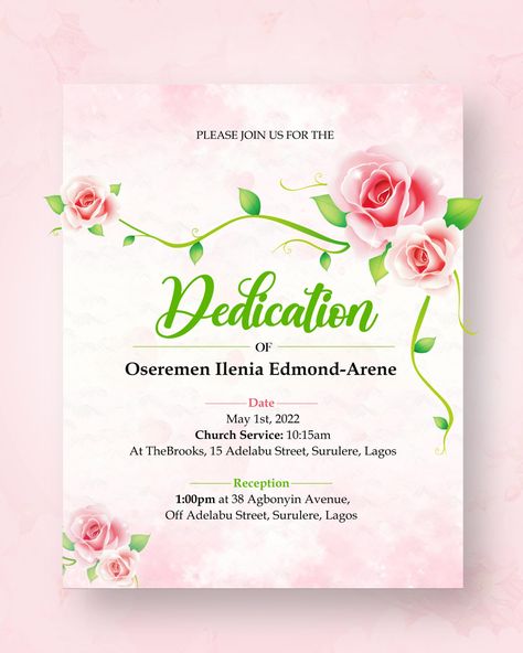 Child dedication invitation card for Oseremen Ilena. Child Dedication Invitation Card Design, Child Dedication Design, Baby Dedication Invitation, Dedication Invitations, Black And Gold Invitations, Online Invitation Card, Birthday Background Design, Happy Birthday Design, Baby Dedication