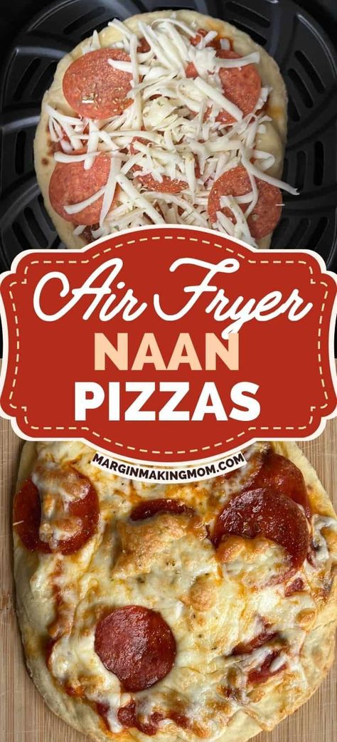 Learn how to make the best shortcut pizza in your air fryer, using naan bread! These personal pizzas are perfect for lunch or dinner, and they come together quickly. Nan Bread Pizza Air Fryer, Airfryer Naan Pizza, Naan Bread Pizza Air Fryer, Air Fryer Naan Pizza, Recipes Using Naan Bread, Nann Bread Pizza, Pizza With Naan Bread, Air Fryer Naan Bread, Bread Airfryer