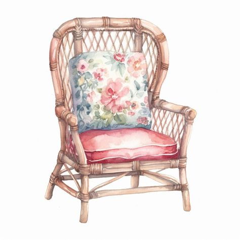 Premium AI Image | There is a watercolor painting of a chair with a cushion generative ai Marker Painting, Calendar Planner, Victorian Furniture, Interior Painting, Painted Chairs, A Chair, Interior Paint, Watercolor Painting, Planner Stickers