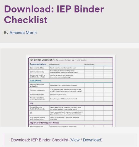 Printable IEP Binder Checklist and related material to download Free Iep Binder Printables, Iep Checklist, Iep Binder, Printable Organizer, Iep Meetings, Binder Printables, Teaching Special Education, Free Checklist, Child Therapy