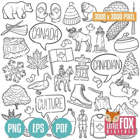 Doodle Icons, Canadian Culture, Vector Doodle, Travel America, Canadian Travel, Doodle Icon, Canadian History, Line Art Design, Design Artwork