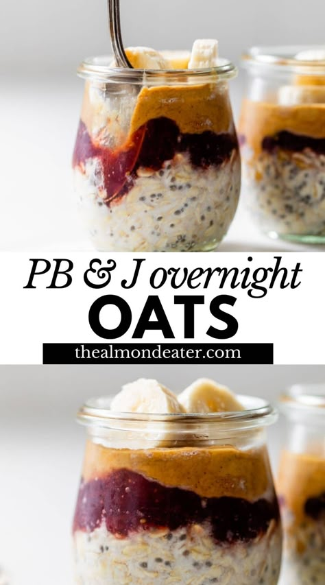 Pbj Overnight Oats, Dash Breakfast, Overnight Oat Recipes, Best Overnight Oats, Over Night Oats, Best Overnight Oats Recipe, Night Oats, Oatmeal Granola, Oats Overnight