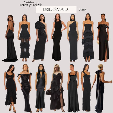 Shop the selection of black dresses and gowns perfect for bridesmaid dress or wedding guest dress. Unique Black Bridesmaid Dress, Black Spring Bridesmaid Dresses, Over The Top Bridesmaid Dresses, Black Jumpsuit Bridesmaid, Wedding Guest In Black, Mix Match Bridesmaid Dresses Black, Black Brides Mades Dresses, Black And Brown Bridesmaid Dresses, Mixed Black Bridesmaid Dresses