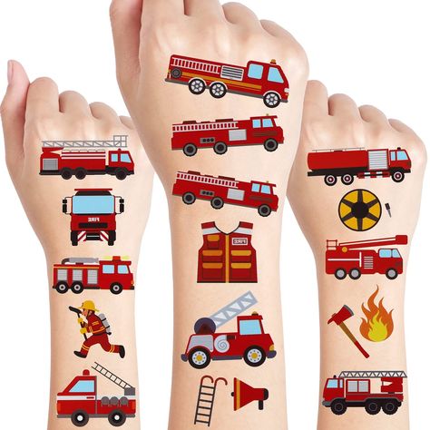 Firetruck Birthday Party, Fire Truck Party, Firefighter Party, Firetruck Birthday, Truck Party, Fire Truck, Temporary Tattoos, Firefighter, Birthday Decorations