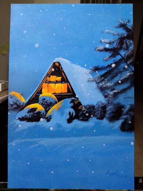 Snowy Painting, Listening Song, Childhood Drawing, Andaman Nicobar, Easy Scenery Drawing, Acrylic Painting Inspiration, Canvas Drawing, Abstract Face Art, Cute Canvas Paintings