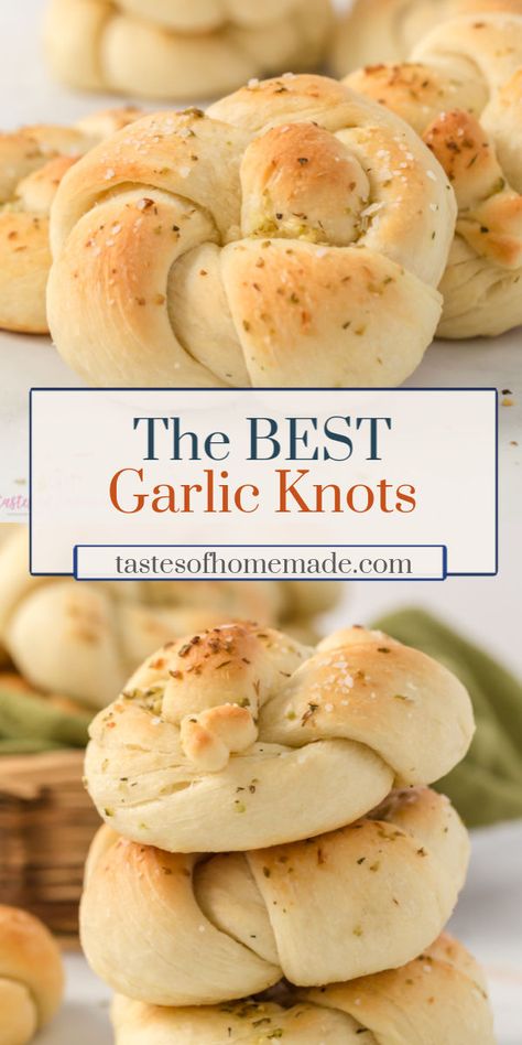 Homemade garlic knots are so easy to make and are a great side dish for pasta, soups and stews.  A simply yeast dough is twisted into knots and smothered in a savoury garlic herb butter.  Lightly crisp on the outside and soft on the inside, these are the best and easiest garlic knots to make at home. #bread #rolls #garlic #homemade #easy #herbs Easy Yeast Bread, Bread Knots, Homemade Garlic Knots, Garlic Herb Bread, Garlic Twist, Bread Twists, Garlic Knots Recipe, Garlic Rolls, Pasta Side Dishes