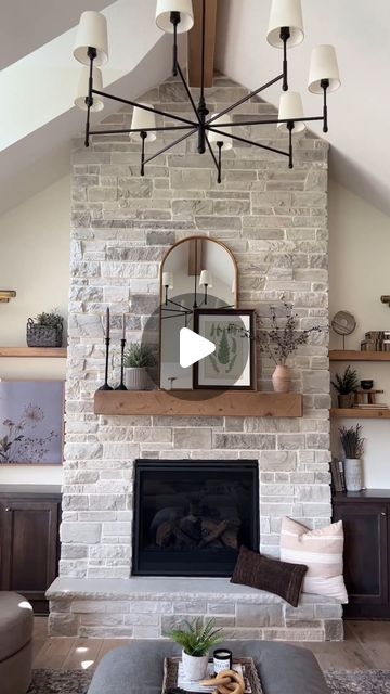 Cultured Stone on Instagram: "Create the cozy fireplace you've always dreamed of with #CulturedStone 💭  - Pictured: Wheaton | Country Ledgestone Designer/Video Credit: @prairie.homes" Wheaton Country Ledgestone Fireplace, Country Ledgestone Wheaton, Country Fireplace Ideas Stone, Wheaton Country Ledgestone, Stone Fireplace With Hearth And Mantle, Indoor Stone Fireplace, Mantle Wall Ideas, Flagstone Fireplace, Cultured Stone Fireplace