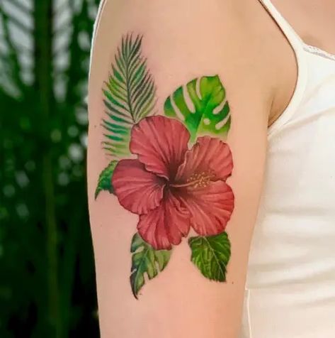 31 Hibiscus Tattoo Design Ideas with Meaning - Tattoo Twist Hawaii Flower Tattoos, Hawaiian Flower Tattoos, Hibiscus Flower Tattoos, Tropical Tattoo, Hibiscus Tattoo, Flower Tattoo Meanings, Flower Wrist Tattoos, Omerta Tattoo, Guitar Tattoo