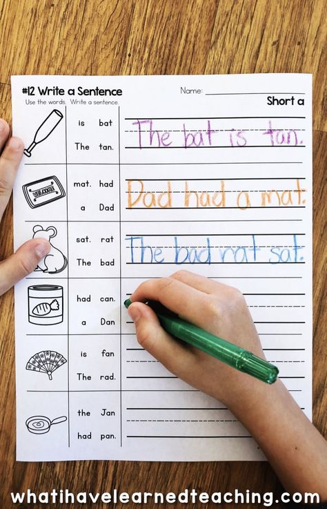 Short A Phonics Worksheets that give students practice read and write short a CVC words. This worksheet has students read four words on a line and arrange the words into a sentence. Student write these sentences. #kindergarten worksheets #shortaworksheets #phonicsworksheets Writing Interventions First Grade, Writing Pages For Kindergarten, Grade 2 Sentence Writing, Sentences 1st Grade, Writing A Sentence Kindergarten, Reading And Writing Practice, Short A Phonics Worksheets, Printing Practice Grade 1, No Prep Centers First Grade