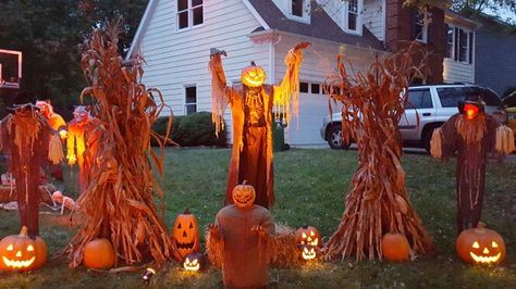 Halloween Pumpkin Patch Yard, Pumpkin Patch Yard Decor, Pumpkin Walkway, Scary Pumpkin Patch Decorations, Haunted Pumpkin Patch Yard, Corn Field Halloween Decorations, Haunted Corn Field Decor, The Powerpuff Girls Halloween, Scary Pumpkin Patch