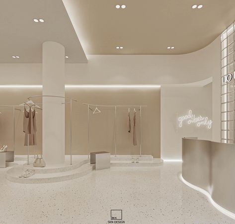 Ceiling Design Retail Store, Bridal Shop Aesthetic, Showroom Ceiling Design, Fitting Room Design, Modern Boutique Interior, Bridal Boutique Interior, Fashion Store Design, Showroom Inspiration, Clothing Store Design