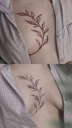 Vine Collarbone Tattoo, Underbust Tattoo, Collarbone Tattoos, Anime Nana, Tattoos For Men And Women, Mastectomy Tattoo, Torso Tattoos, Chest Tattoos For Women, Cute Little Tattoos