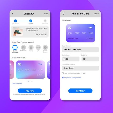 Day 002 of Daily UI - Credit Card Checkout. Blue is used as the primary color to show Trust, Security and Loyalty Checkout Ui, Card Ui, Credit Card App, Logo Sketches, Ux Mobile, Mobile Interface, Daily Ui, Web Ui Design, App Design Inspiration