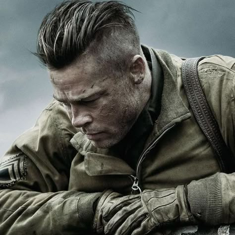 Brad Pitt’s Fury Haircut: A Stylish Undercut (+Gallery) Brad Pitt Fury Haircut, Fury Haircut, Brad Pitt Fury, Fury Movie, Brad Pitt Haircut, Military Haircuts Men, Military Haircut, Erwin Rommel, Men's Cuts