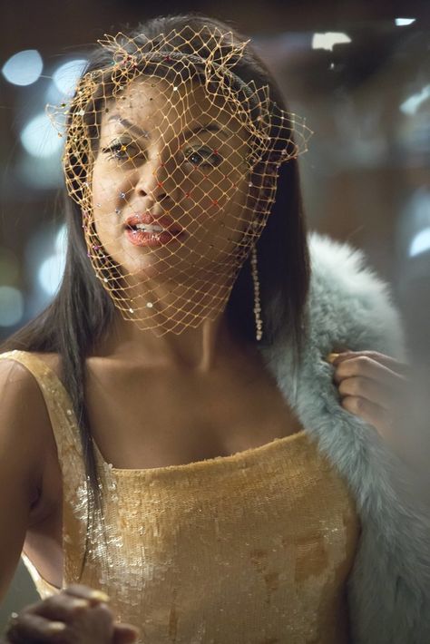 Up close, you can see Cookie's netted veil comes complete with crystals.		                  Image Source: Fox Rasheeda Frost Fashion, Rasheeda Frost, Malik Yoba, Kaitlin Doubleday, Tim Story, Lucious Lyon, Empire Cookie, Empire Cast, Taraji Henson