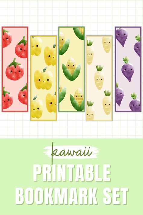 Kawaii Watercolor, Watercolor Vegetables, Cute Kawaii Aesthetic, Bookmark Printable, Bookmark Design, Aesthetic Reading, Vegetable Design, Reading Accessories, Printable Bookmarks