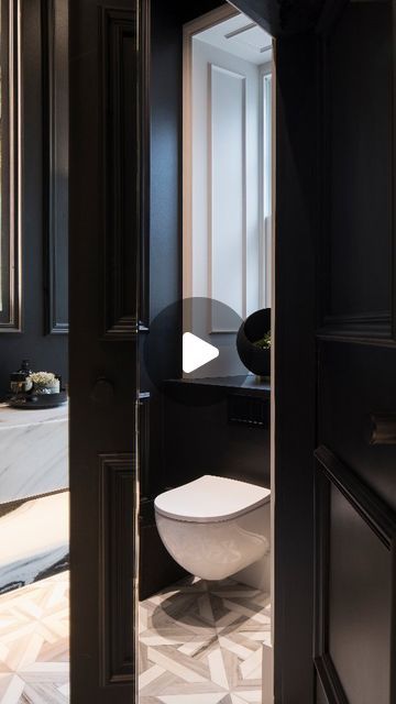 Faye Robinson-Hey on Instagram: "Mirror, mirror on the door...
.
.
In this beautiful guest bathroom, we used full height mirror cladding to give a hidden door and conceal the toilet from view. Double mirror reflection gives a jewellery box feel whilst opening the space up and refelecting the luxe marble sink vanity and flooring we specified 🤍
.
.
#fayerobinsoninteriors" Full Mirror Powder Room, Mirror Door Design, Mirror Cladding, Full Height Mirror, Marble Sink Vanity, Magnolia Bathroom, Hidden Toilet, Small Toilet Room, Double Mirror