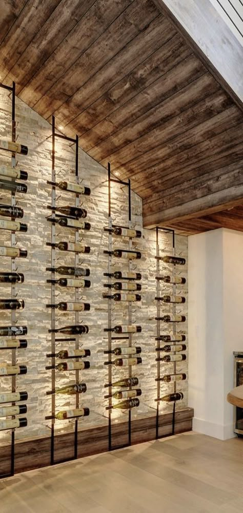 Wine Cellar Modern, Under Stairs Wine Cellar, Wine Cellar Wall, Wine Storage Wall, Wine Room Design, Wine Closet, Home Wine Cellars, Escalier Design, Wine Cellar Design