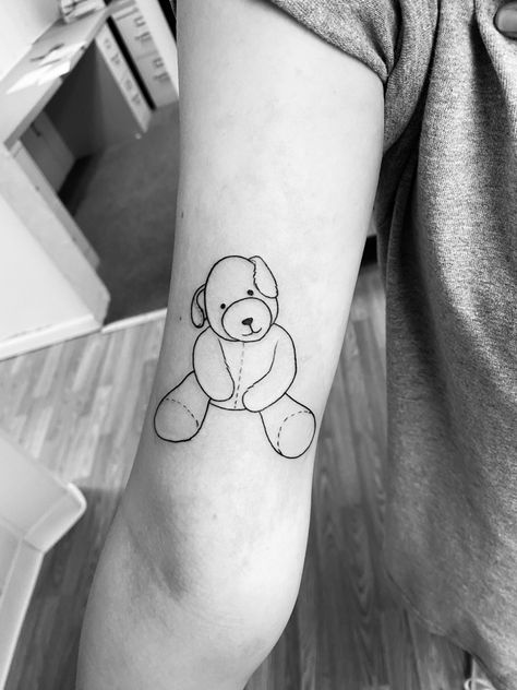 Childhood Bear Tattoo, Childhood Teddy Bear Tattoo, Childhood Toy Tattoo, Childhood Teddy Tattoo, Childhood Stuffed Animal Tattoo, Childhood Tattoo Ideas, Stuffed Animal Tattoo, Baby Bear Tattoo, Childhood Teddy