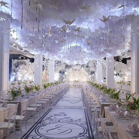 A true wedding wonderland graces our #TravelTuesday as we escape into this dream. Decor + Photo by @nefi.decor | Organized by @emil_mke | Lighting by @lightworks_jakarta #bridalinspo Wedding Decorations Entrance, Ceremony Outdoor, Wedding Ceiling, Wedding Indoor, Origami Wedding, Wedding Backdrops, Wedding Country, Wedding Church, Light Wedding