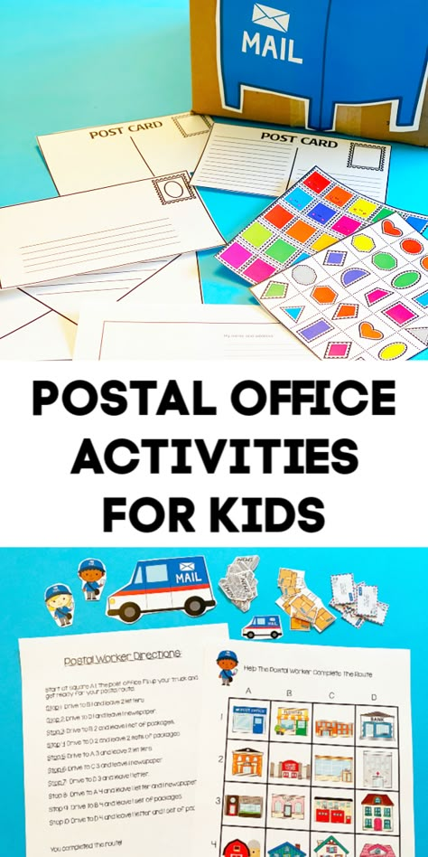 Mail delivery, postal workers and letter writing for kids!  Try this coordinate grid math game delivering mail or practice addressing envelopes.   #mail #postoffice #letterwriting #mathgame #coordinategrid Envelope Activities For Preschool, Post Office Unit Study, Letter Writing Activity, Mail Preschool Activities, Mail Activities Preschool, Post Office Activities Preschool, Post Office Preschool, Post Office Game, Post Office Activities