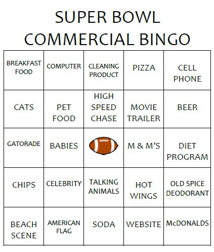 Super Bowl Commercial Bingo Game - Super Bowl Commercial Game, Super Bowl Commercial Games, Super Bowl Social Media Posts, Superbowl Commercial Bingo 2024, Super Bowl Commercial Bingo 2024, Superbowl Bingo 2024, Super Bowl Drinking Games, Super Bowl Betting Games, Super Bowl Kids Activities