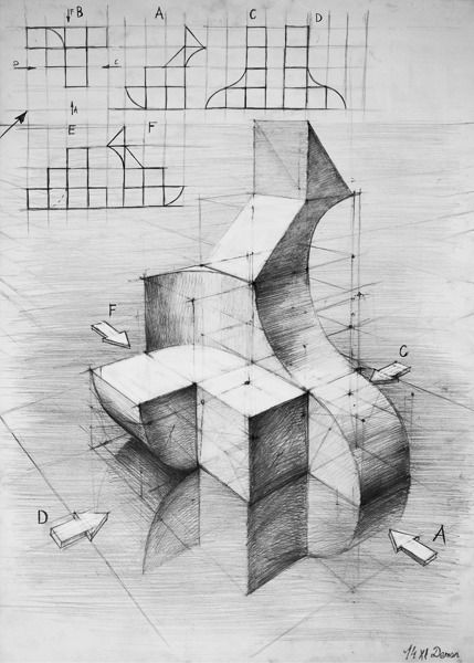 Art Inspiration Drawing Ideas, Inspiration Drawing Ideas, Geometric Shapes Drawing, Academic Drawing, Structural Drawing, Perspective Drawing Architecture, Perspective Drawing Lessons, Geometric Shapes Art, Geometric Sculpture