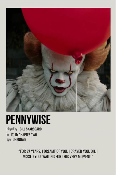 Pennywise Poster, Character Polaroid Poster, Pennywise Film, Character Polaroid, American Horror Story Characters, Movies Minimalist, Movie Poster Room, Movie Character Posters, Movie Collage