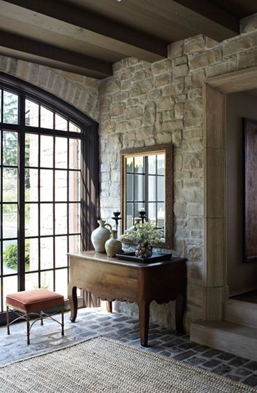 Gorgeous French Farmhouse interior design and decor on Hello Lovely Studio Country Living Room Design, French Country Living, French Country Kitchens, French Country Living Room, Bedroom Decorating Ideas, Country Living Room, Stone Walls, Pool Design, Bedroom Decorating