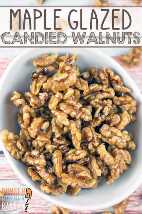 Glazed Nuts Recipe, Candied Walnut Recipe, Glazed Walnuts, 4 Ingredient Recipes, Walnut Recipes, Roasted Walnuts, Vegan Candies, Nut Recipes, Maple Glaze