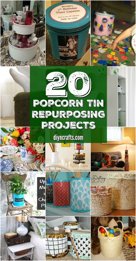 20 Crazy Creative Popcorn Tin Repurposing Projects {Curated and Collected by DIYnCrafts Team} via @vanessacrafting Christmas Popcorn Tins, Popcorn Tins, Holiday Popcorn, Diy Popcorn, Recycled Decor, Christmas Popcorn, Popcorn Tin, Recycled Tin Cans, Upcycled Projects