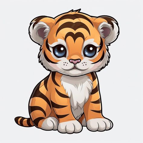 Cute Wild Animals Drawing, Cute Tiger Drawing Cartoon, Tiger Cute Art, Tiger Cute Drawing, How To Draw A Tiger, Tiger Cub Drawing, White Tiger Drawing, Tiger Cartoon Drawing, Cute Tiger Drawing