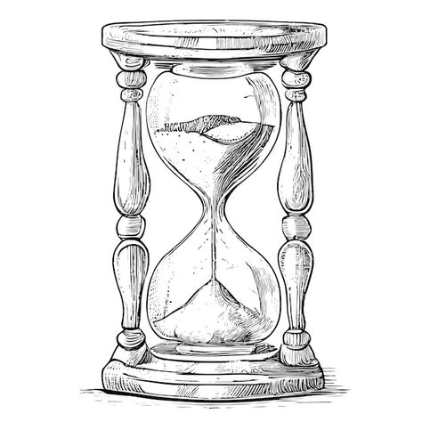 Sandglass Drawing, Sand Watch Illustration, Sand Watch Drawing, Sand Clock Drawing, Hourglass Sketch, Hourglass Drawing, Jam Pasir, Sand Watch, Clock Drawings