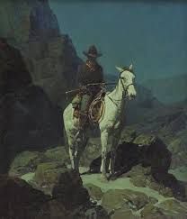 Frank Tenney Johnson-Cowboy on Horse at Night Midnight Cowboy, Western Artwork, Arte Peculiar, Western Paintings, West Art, Cowboy Art, Arte Fantasy, White Horse, Western Art