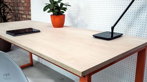 Loop Desk, Birch Plywood Top Plywood Desk Top, Sustainable Furniture Design, Plywood Desk, Comfy Office, Metal Desk Legs, Plywood Table, Study Table Designs, Plywood Interior, Kitchen Pantry Design