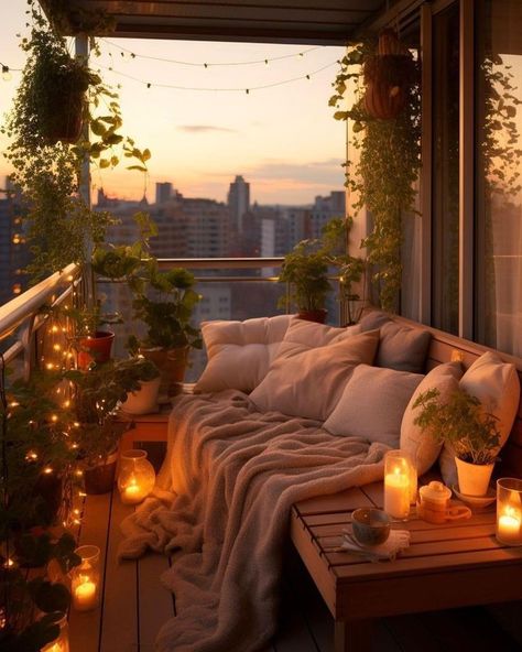 Large Balcony Decor, Cozy Balcony Ideas Apartments, Tiny Balcony Ideas, Apartment Porch, Balcon Mic, Balcony Inspiration, Small Apartment Balcony Ideas, Cozy Balcony, Condo Balcony