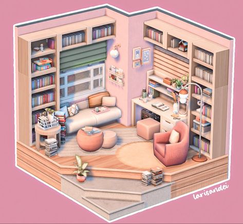 Sims 4 Room Ideas Living Room, Sims4 Inspiration, Cottage Sims 4, Cosy Study, The Sims 4 Builds, Sims Room, Sims Rooms, Sims 4 Builds, Living Room Sims 4