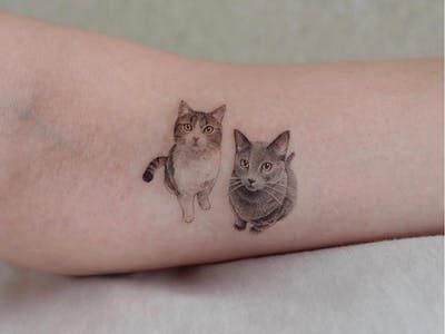 Cat Portrait Tattoos, Cat Tattoo Simple, Tier Tattoo, Cute Cat Tattoo, Explore Tattoo, Cat Tattoo Designs, Subtle Tattoos, Tattoo Parlors, Couple Tattoos