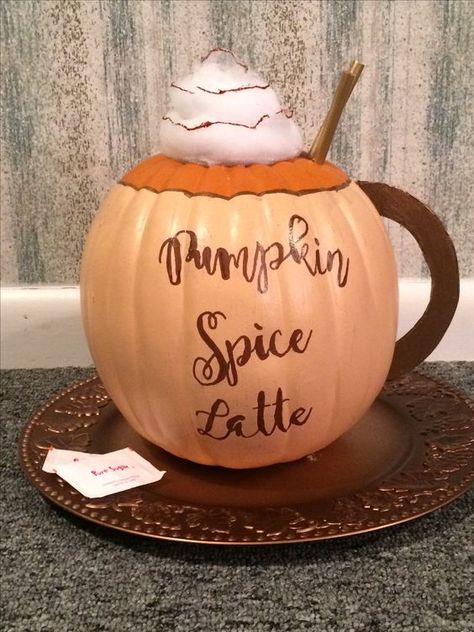 Pumkin Spice Latte Pumpkin | 25+ MORE no carve pumpkin ideas Cute Painted Pumpkin Ideas, Pumkin Decoration, Halloween Pumpkin Crafts, Creative Pumpkin Painting, Creative Pumpkin Decorating, Cute Pumpkin Carving, Pumpkin Decorating Contest, No Carve Pumpkin Decorating, Creative Pumpkin Carving