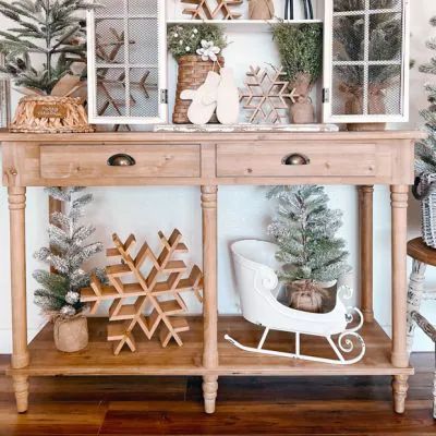 WHITE COZY WINTER | Shop Sales Events Antique Farmhouse Farmhouse Console Table Decor, Wall Curio Cabinet, Console Table Decor, Room Maker, Farmhouse Console Table, Wood Snowflake, Drawer Wood, Wooden Console Table, Wooden Console