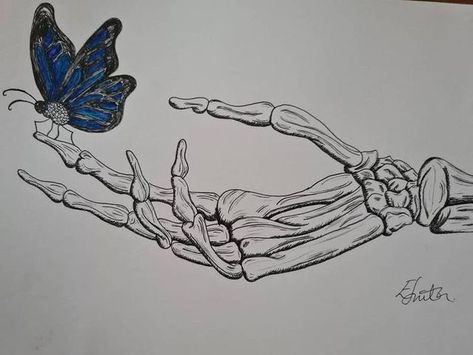 Holding A Butterfly, Skeleton Hands Drawing, Butterfly Skeleton, Skeleton Hand Holding, Skeleton Drawings, Tree Drawings Pencil, Skeleton Hand Tattoo, Skulls Drawing, Art Sketches Pencil