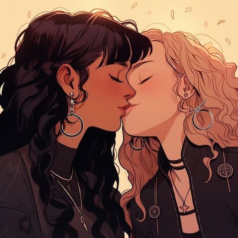 Lesbian Character Design, Cute Sapphic Art, Wlw Art Aesthetic, Cute Wlw Art Spicy, Gl Drawing, Wlw Characters, Cute Wlw Art, Sapphic Art, Hipster Couple